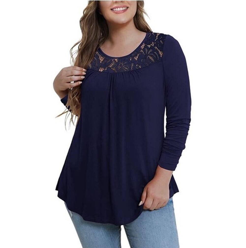 Ahlaray Women's Long Sleeve Tunic Top Blouse Navy Plus Size 3X
